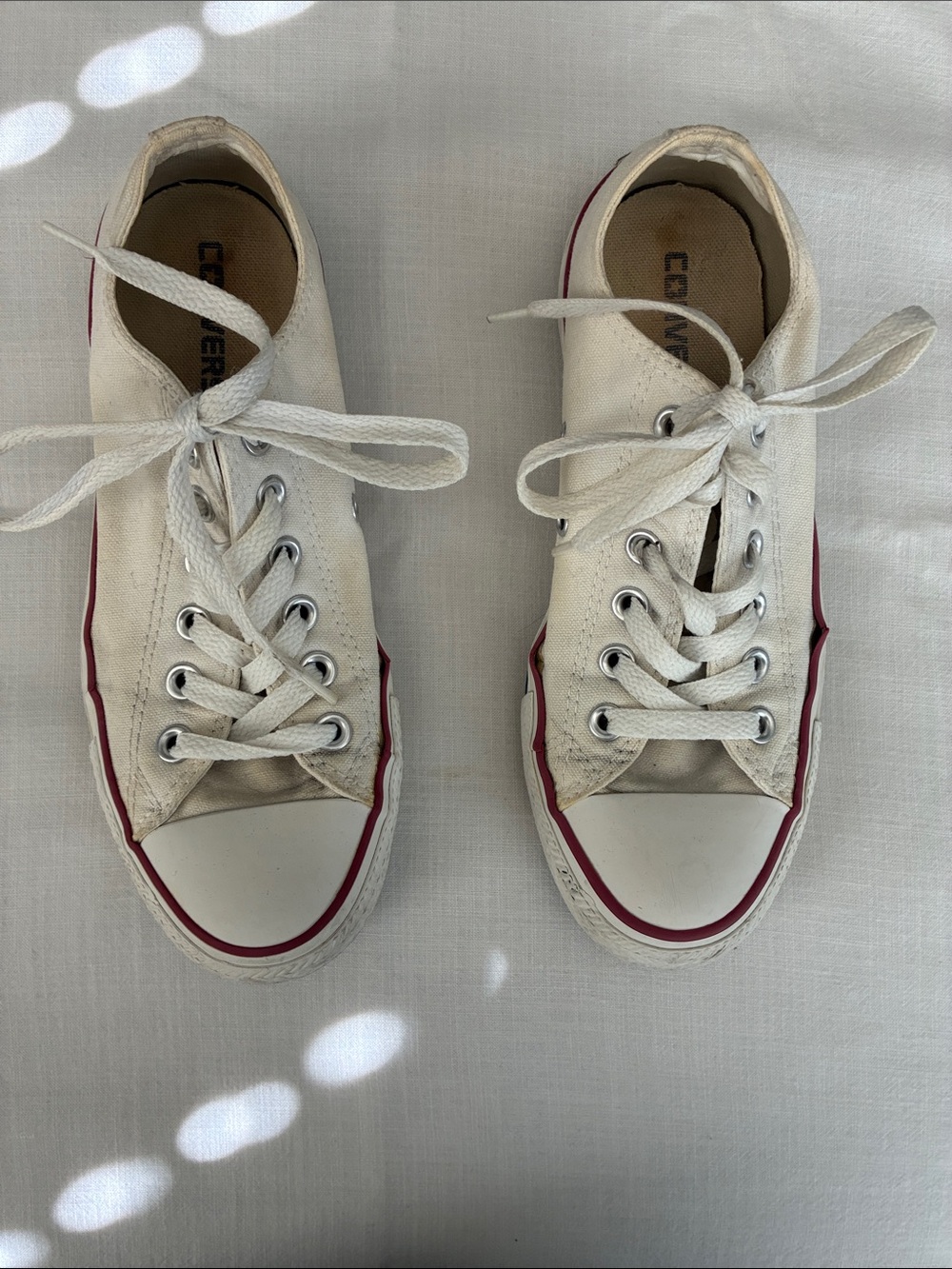 Converse White Canvas Sneakers with Red Trim